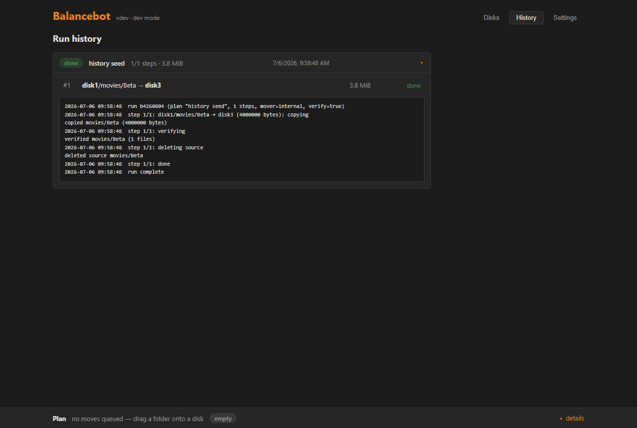 Run history with expandable per-step logs and one-click resume.